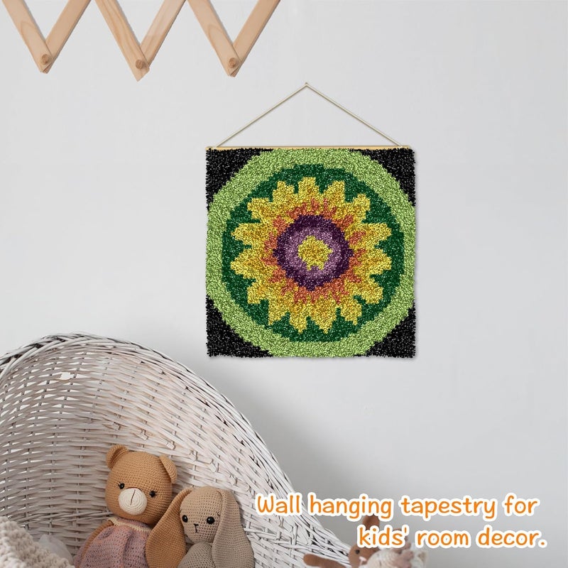 YP Sunflower Latch Hook Rug Kit for Adults & Kids - 12x12 Inch DIY Craft Crochet Rug, Beginner-Friendly Art Project for Home Decor, Easy-to-Make Needlecraft Kit - Image 4
